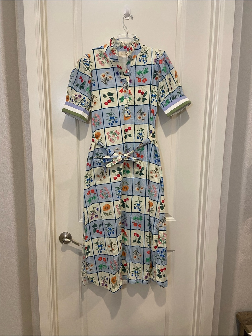 entro Light Blue Floral Grid Midi Dress - Picture 3 of 7